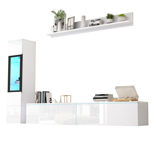 3-Piece TV Wall Unit Set with LED Lights - High Gloss White Living Room Furniture