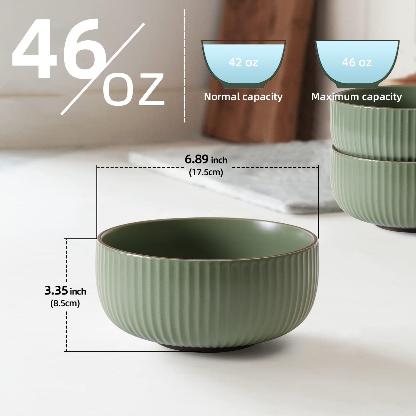 Ceramic Bowls Set of 4 - 46oz Large Serving Bowls for Cereal, Salad & Pasta