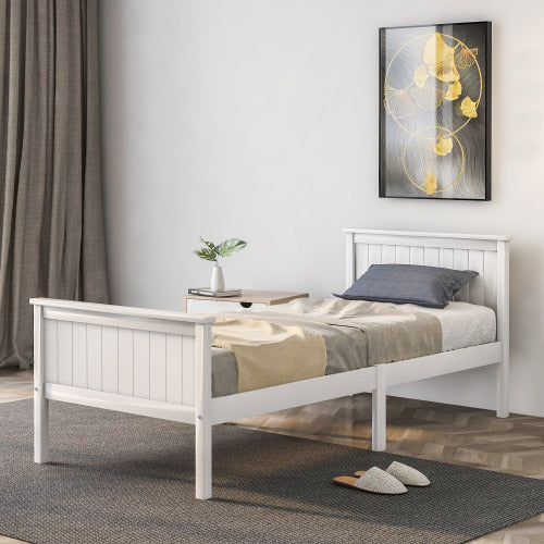 Ivory Pine Wooden Bed Frame with Headboard & Footboard - Kids Bedroom Furniture