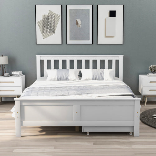 White Pine Double Bed with Storage Drawers - 4ft6 Wooden Bed Frame