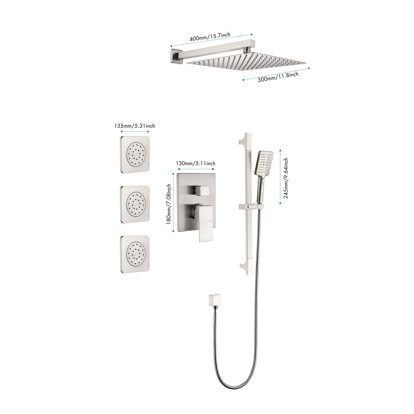 Complete Shower System with Rainfall Head - Luxury Bathroom Shower Set with Hand Shower