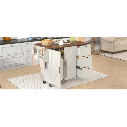 Kitchen Island Cart with Extendable Worktop - Mobile Storage Cabinet with Drawers
