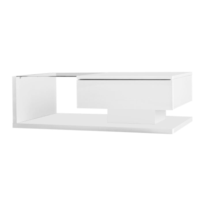 High-Gloss White LED Coffee Table with Glass Top & Ambient Lighting