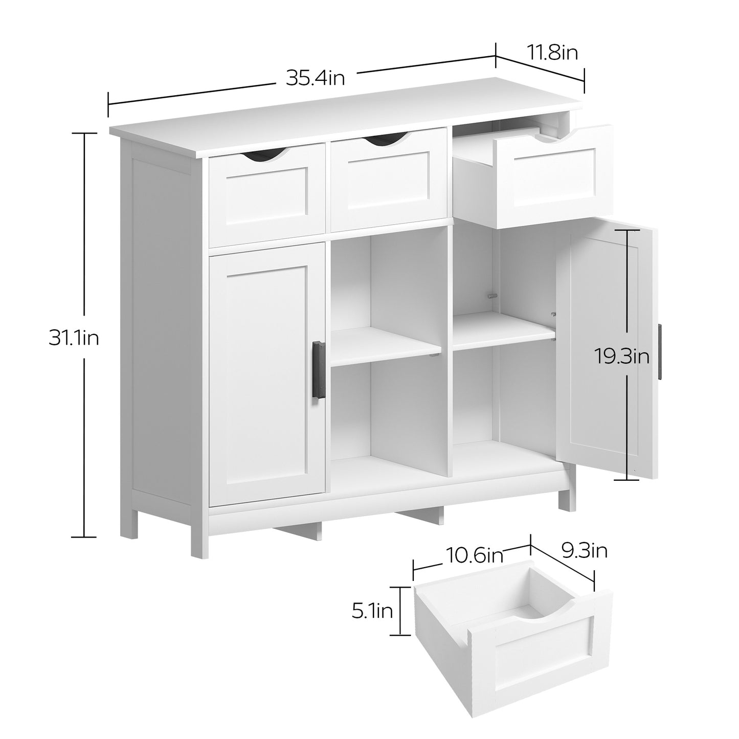 White Storage Cabinet with Drawers & Shelves - Multifunctional Home Furniture