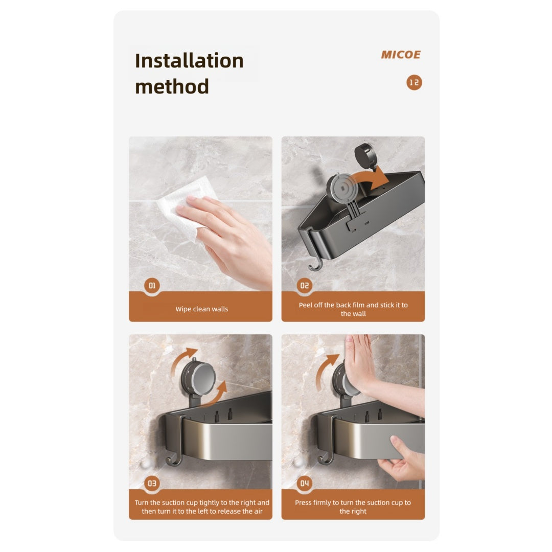 Suction Cup Bathroom Corner Bracket - 3-Tier Transparent Water Ripple Shelf