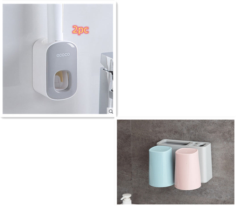 Automatic Toothpaste Dispenser Wall Mounted - Bathroom Toothbrush Holder Set