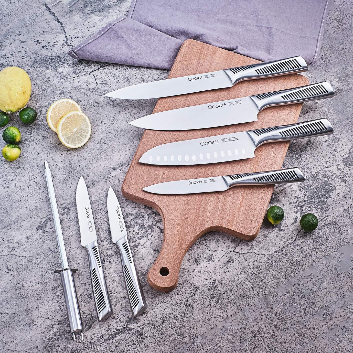 Kitchen Knife Set 15 Piece with Block - German Stainless Steel Chef Knives