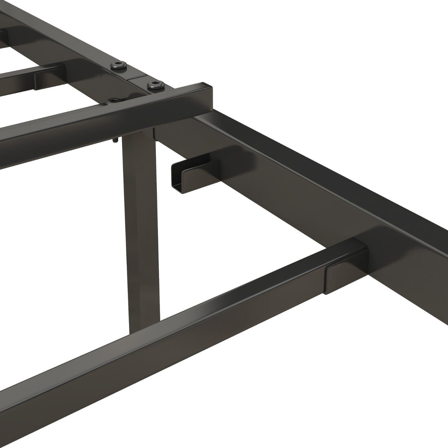 Grey Queen Bed Frame with Charging Station - Upholstered Metal Platform Bed