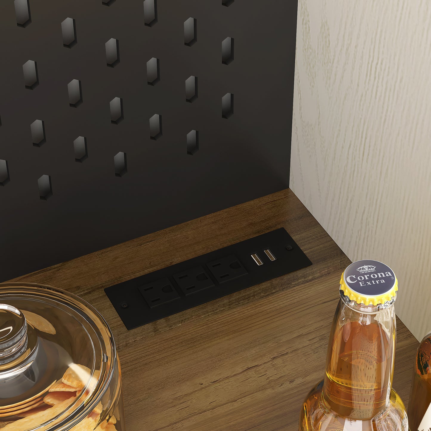 74" Kitchen Pantry Cabinet with Charging Station - Modern Cabinet with LED Lights & Microwave Stand