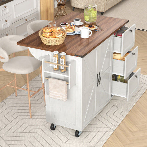 Kitchen Island Cart with Extendable Worktop - Mobile Storage Cabinet with Drawers