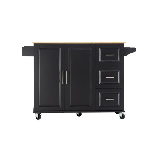 Kitchen Island & Kitchen Trolley - Mobile Island with Extendable Rubberwood Tabletop