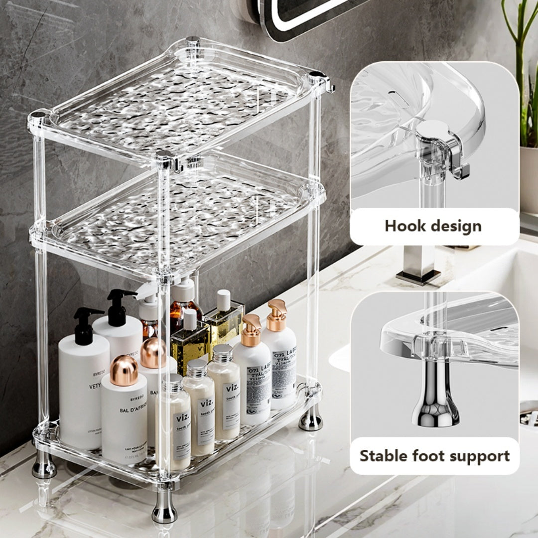 3-Tier Bathroom Water Ripple Transparent Shelf - Modern Acrylic Storage