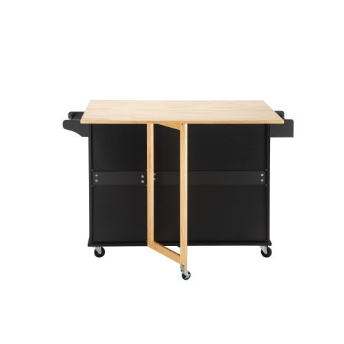 Kitchen Island & Kitchen Trolley - Mobile Island with Extendable Rubberwood Tabletop