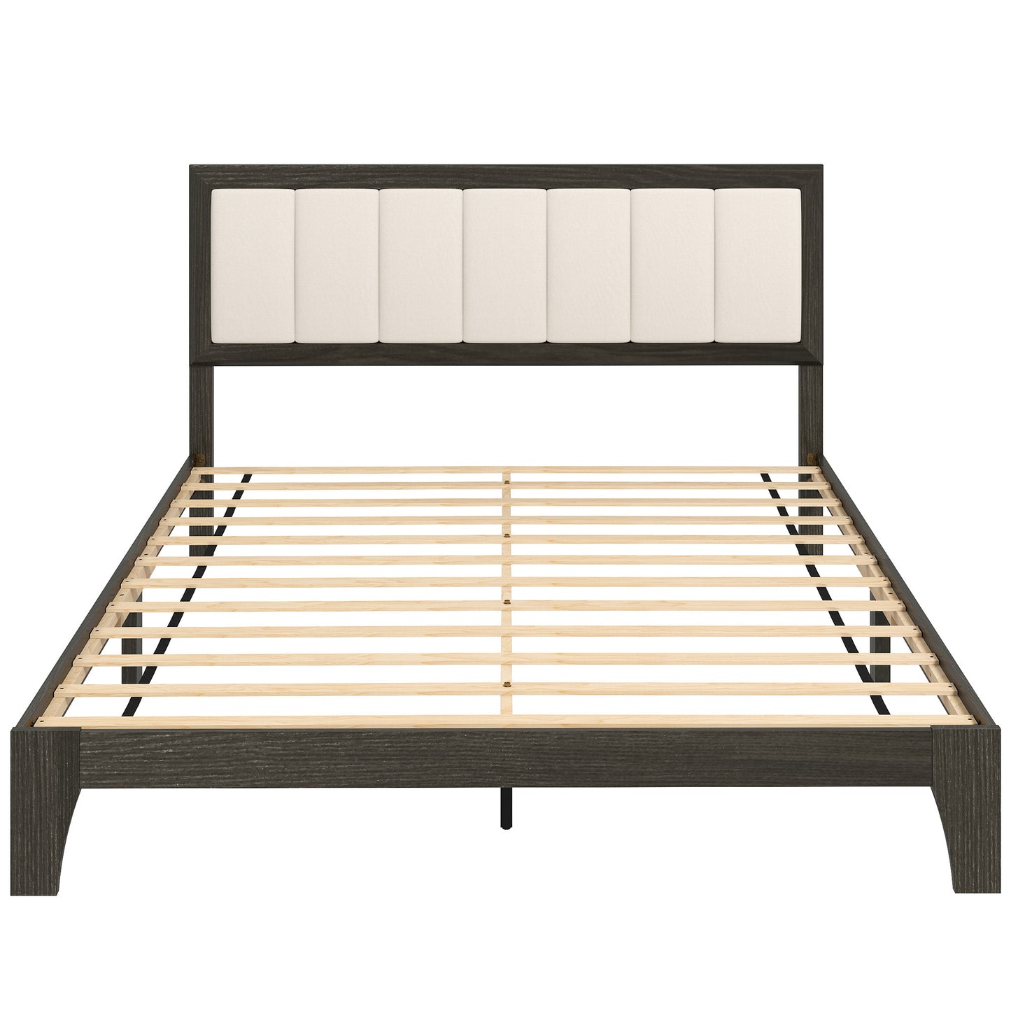 Charcoal Grey Queen Bed Frame with Headboard - Platform Bed with Wooden Slats