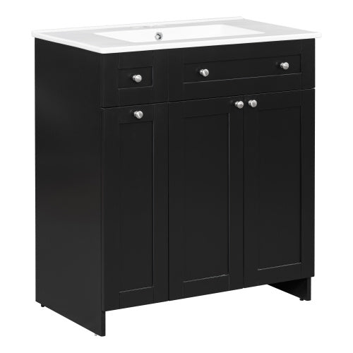 30" Black Bathroom Vanity with Ceramic Sink - Modern Storage Cabinet with Soft-Close Doors