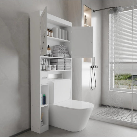 Over The Toilet Storage Cabinet with 2 Doors - Farmhouse Style Space Saving Bathroom Rack