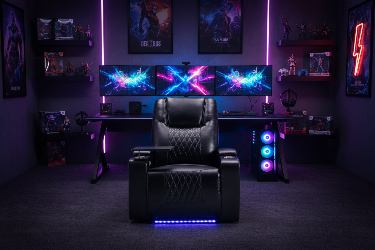 Electric Recliner Chair with USB Charging & LED Lights - Gaming & Home Theater Chair