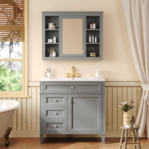 36" Bathroom Vanity with Medicine Cabinet - Modern Storage Cabinet with Soft-Close Doors