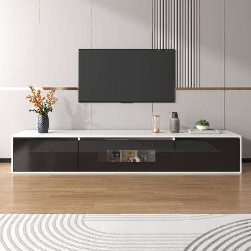 Modern High-Gloss TV Cabinet with Colour-Changing LED Lights - White & Black Entertainment Unit