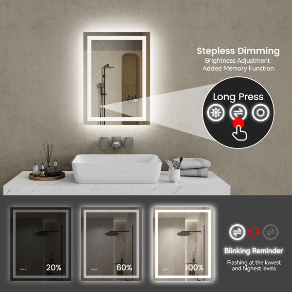 20" x 28" LED Bathroom Mirror - Compact Illuminated Wall Mirror with Touch Control
