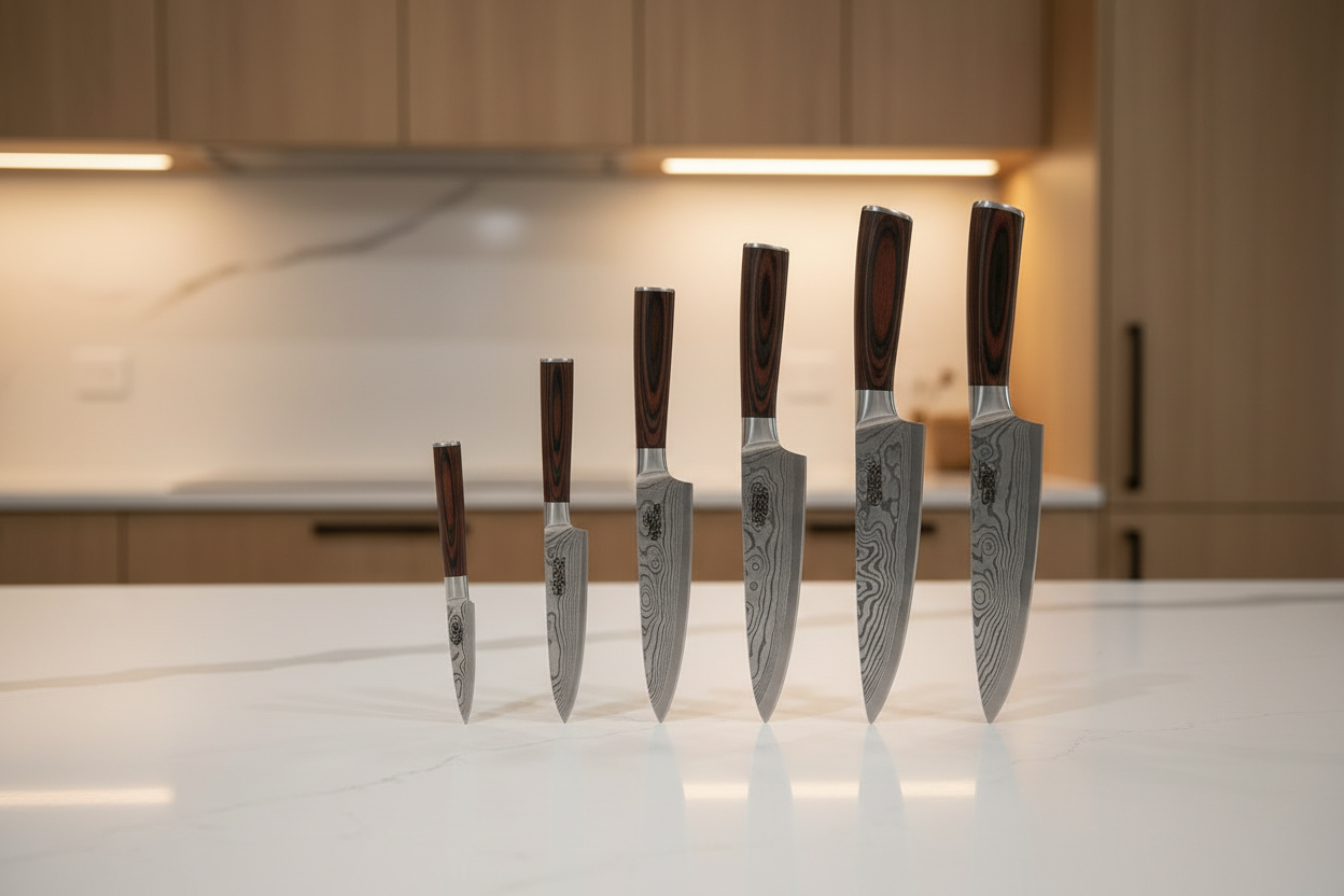 Damascus knives - modern home kitchen