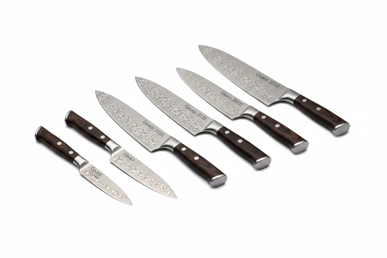Damascus knives - white studio