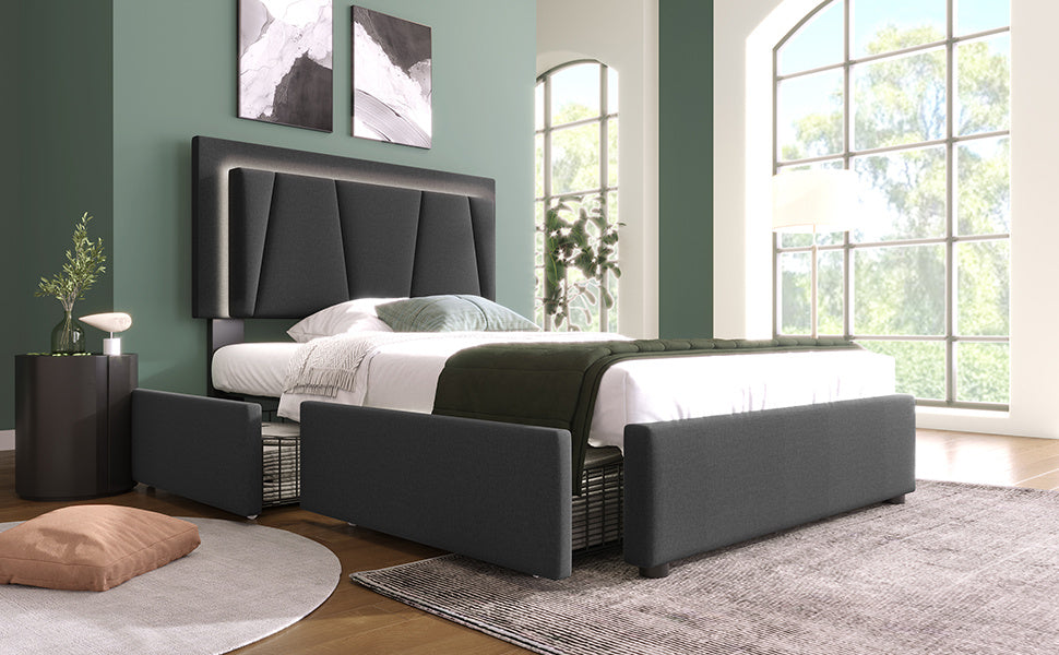 White Wooden Storage Bed Frame Single - 90x200cm Bed with Drawers