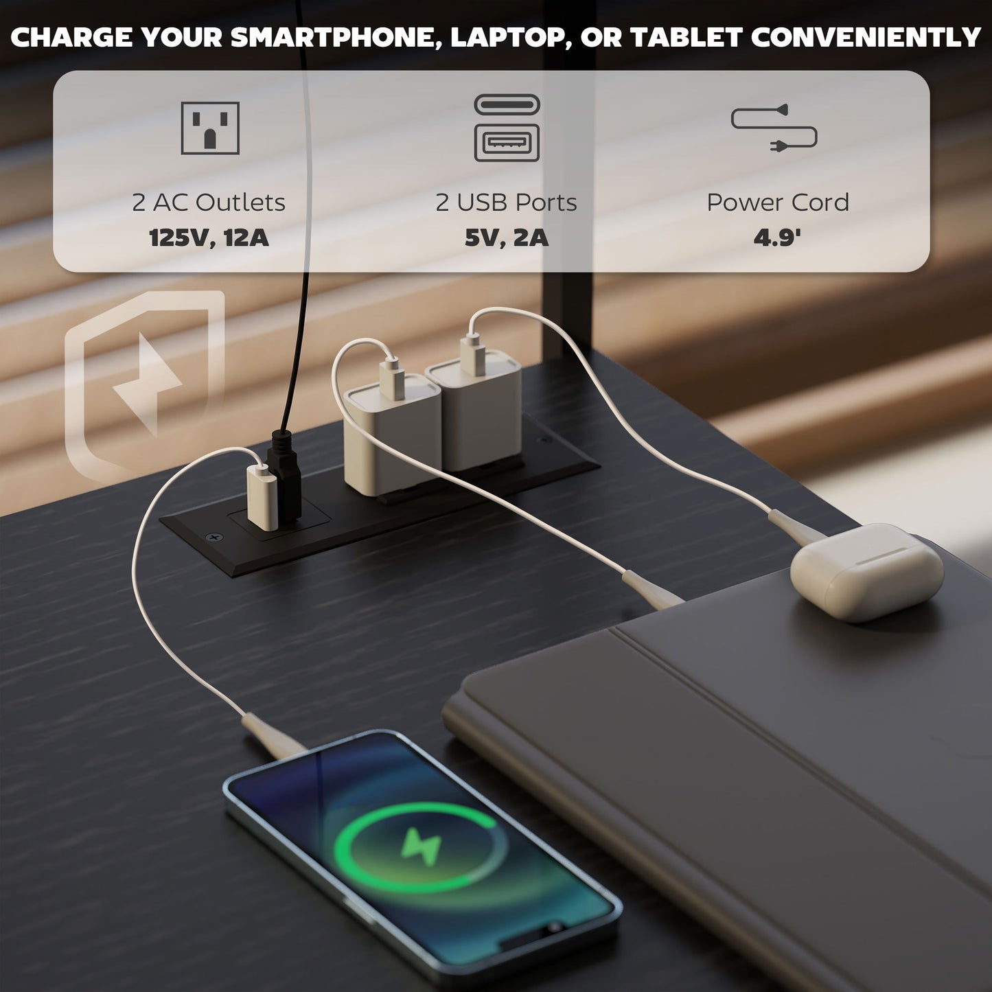 L-Shaped Gaming Desk with RGB LED Lights & Power Outlets - 61.6" Ultimate Gaming Station