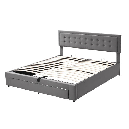 Super King Bed Frame Grey Velvet - 6ft Upholstered Bed with Storage (180x200cm)