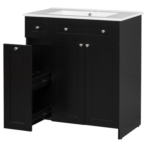 30" Black Bathroom Vanity with Ceramic Sink - Modern Storage Cabinet with Soft-Close Doors