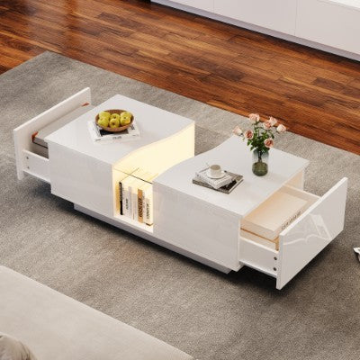 LED Coffee Table with App Control - Modern High Gloss Table with 16-Colour Lighting