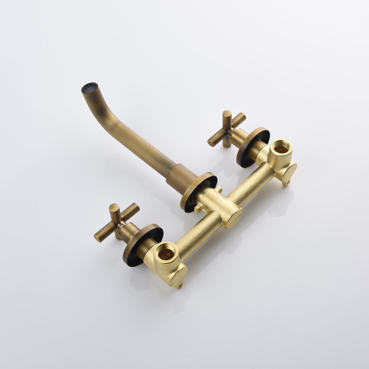 Wall-Mounted Bathroom Faucets - Brass Cross Handle Sink Faucet (Archaize Gold)