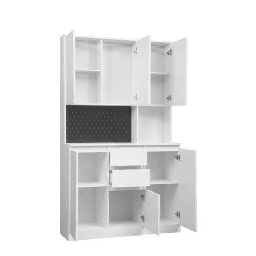 74" Kitchen Storage Cabinet with Charging Station - Modern Buffet with Microwave Rack