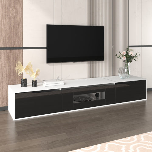 Modern High-Gloss TV Cabinet with Colour-Changing LED Lights - White & Black Entertainment Unit