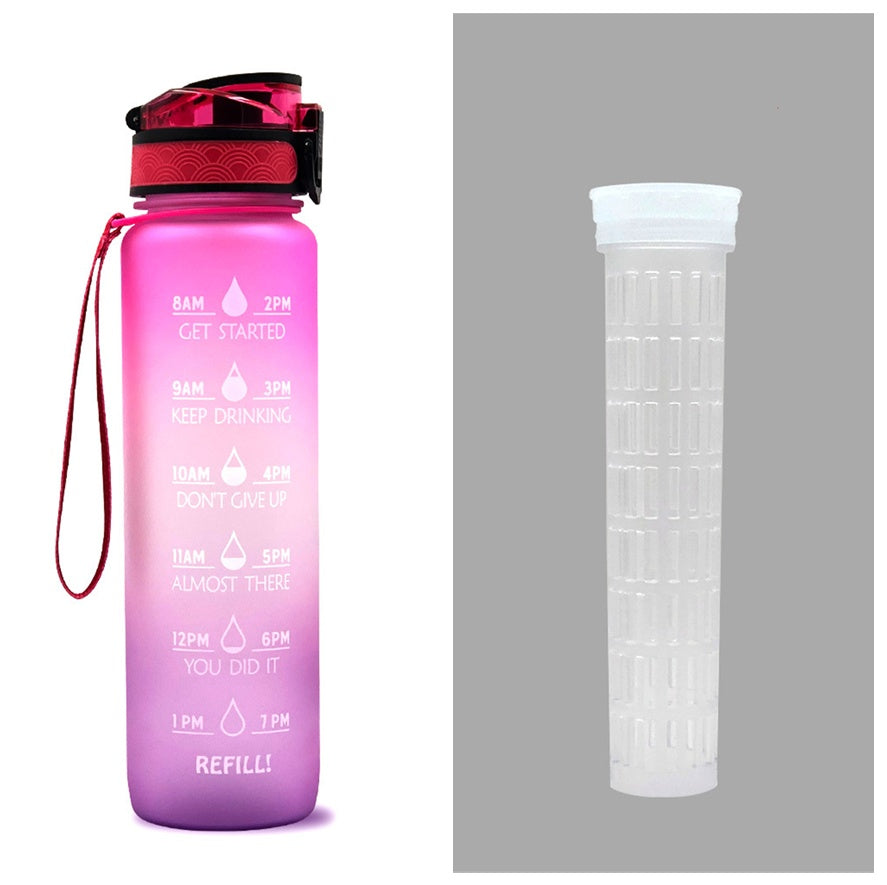 1L Motivational Water Bottle with Time Marker - BPA Free Sports Bottle with Flip Lid