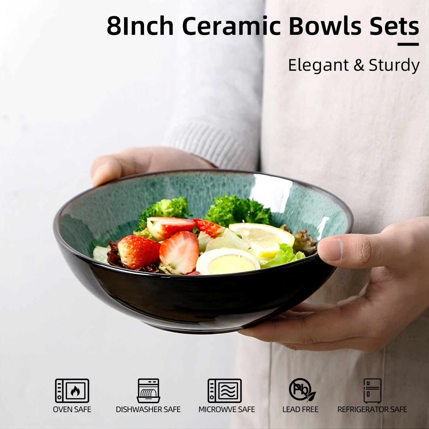 Creative Western Kiln Change Peacock Green Bowl 30oz - Set of 4 for Cereal, Salad, Pasta & Soup