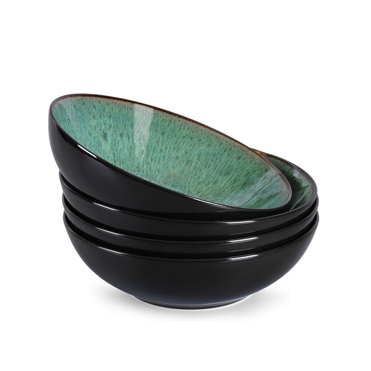 Creative Western Kiln Change Peacock Green Bowl 30oz - Set of 4 for Cereal, Salad, Pasta & Soup