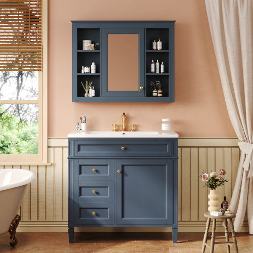 36" Bathroom Vanity with Medicine Cabinet - Modern Storage Cabinet with Soft-Close Doors