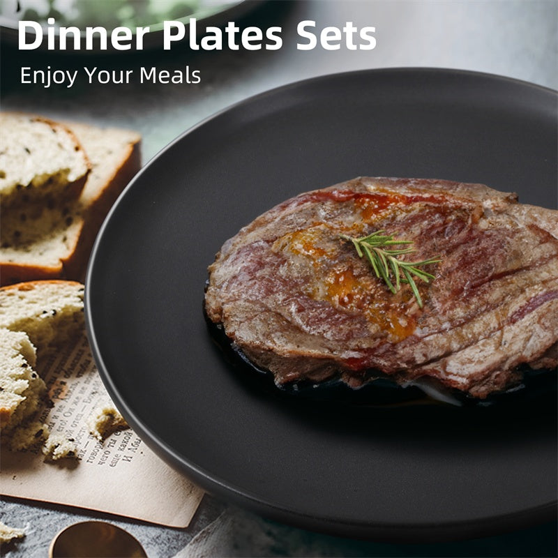 Steak Plates Set of 6 - Modern Dinner Plates for Steak, Pasta & Salad