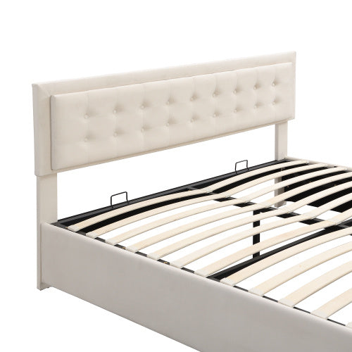 Grey Velvet King Bed Frame with Storage - 5FT Upholstered Bed with Slats (150x200cm)