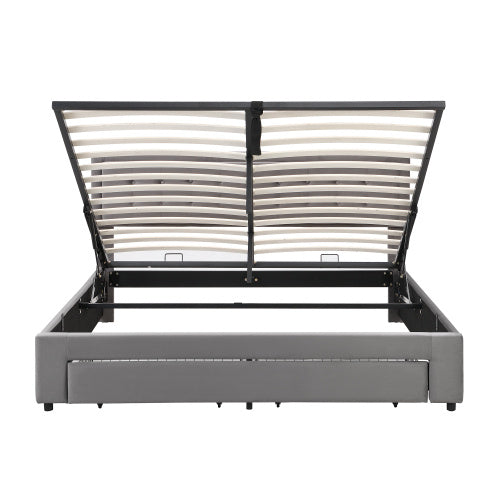 Grey Velvet King Bed Frame with Storage - 5FT Upholstered Bed with Slats (150x200cm)