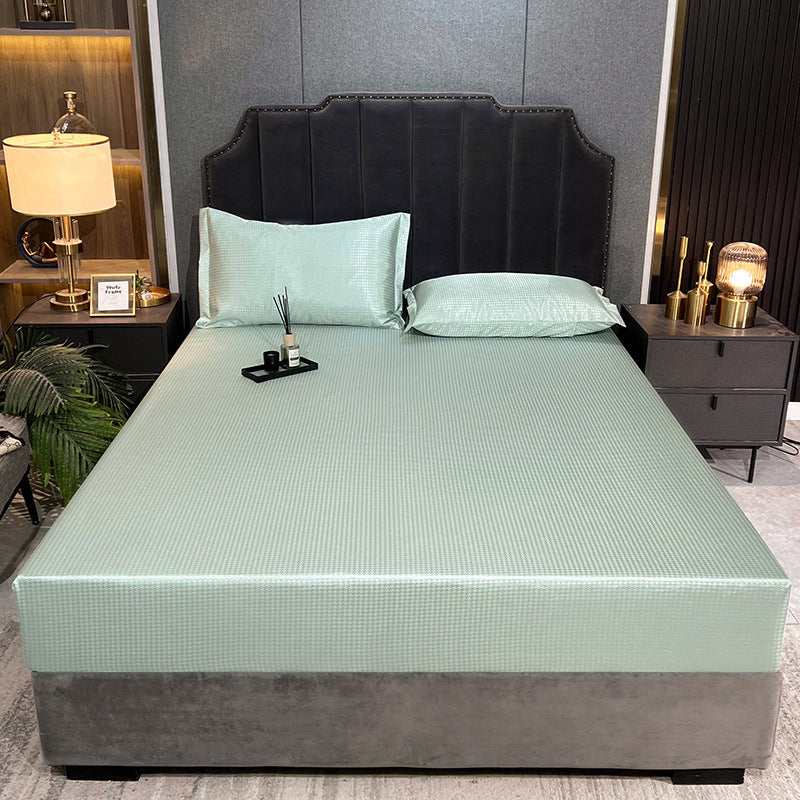 Houndstooth Ice Silk Fitted Sheet Set - 3 Piece Cooling Bedding Set