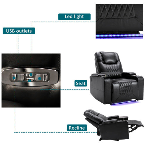 Electric Recliner Chair with USB Charging & LED Lights - Gaming & Home Theater Chair