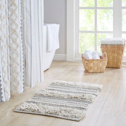 Woven Texture Stripe Bath Rug Grey 20x32