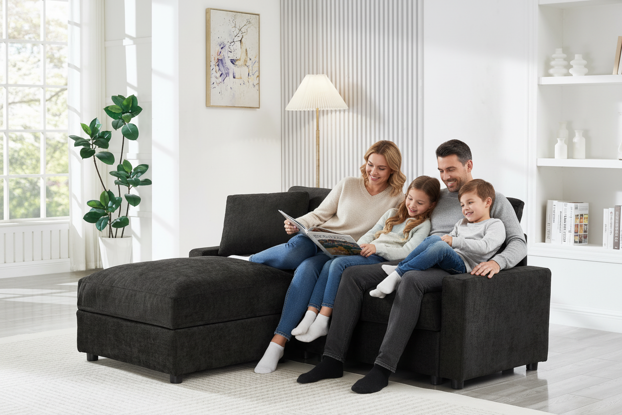 Family on sofa