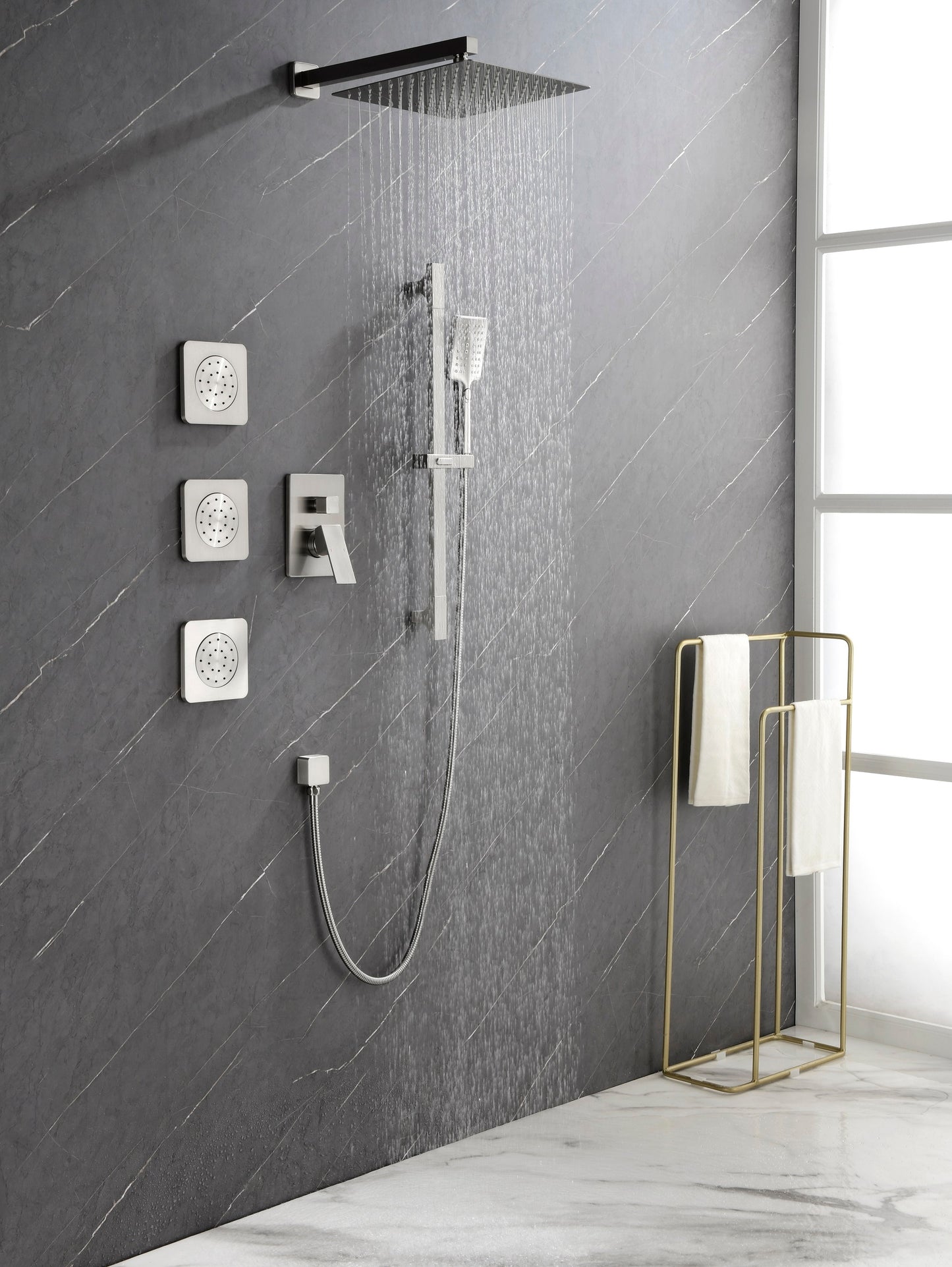 Complete Shower System with Rainfall Head - Luxury Bathroom Shower Set with Hand Shower