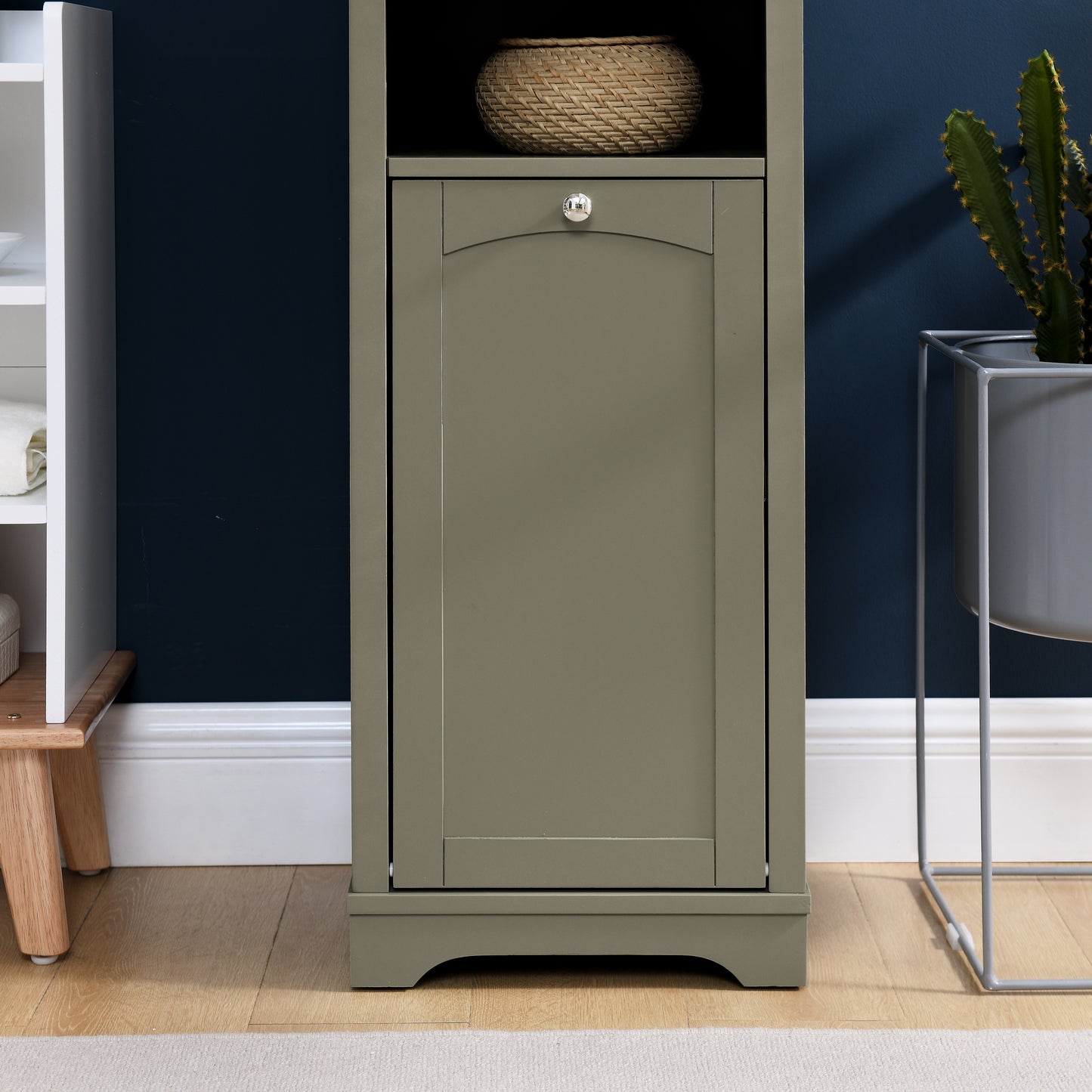 64" Tall Bathroom Storage Cabinet - Floor Standing Cabinet with Laundry Hamper