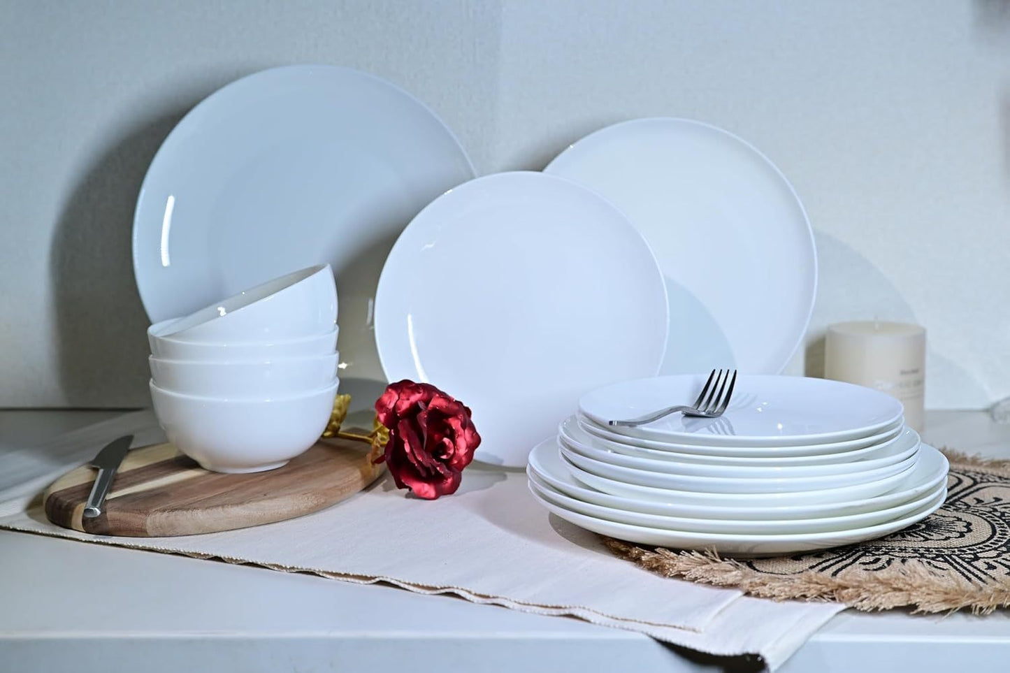 Jasmine Bone China Dinnerware Set - 16 Pieces Service for 4 (Ivory White)