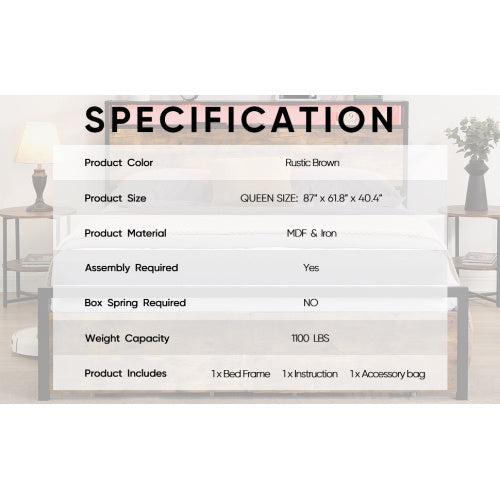 Queen Bed Frame with LED Lights, Storage Drawers & Charging Station - Grey