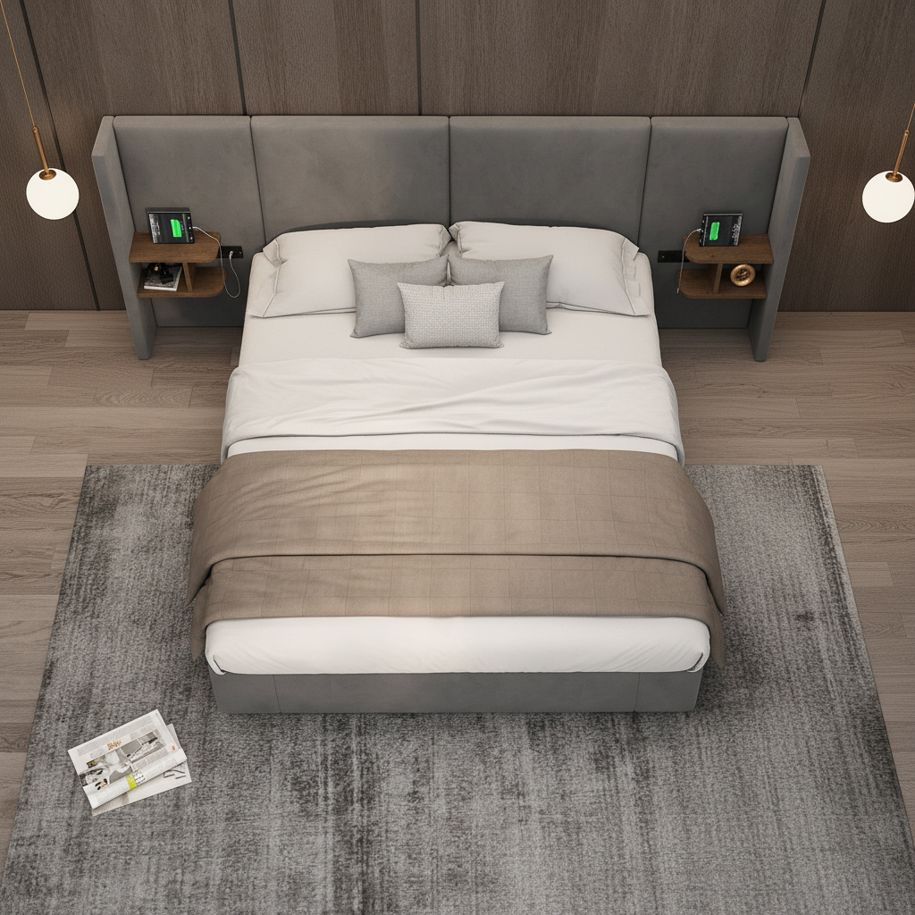 Grey Velvet Bed - Aerial View